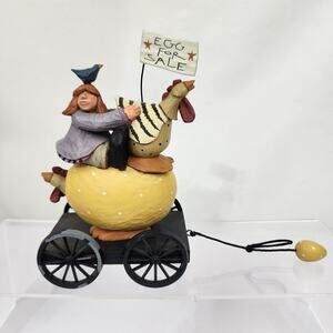 Williraye Studios Folk Art "Egg Money" Girl on Egg Pull Toy Chickens WW7421